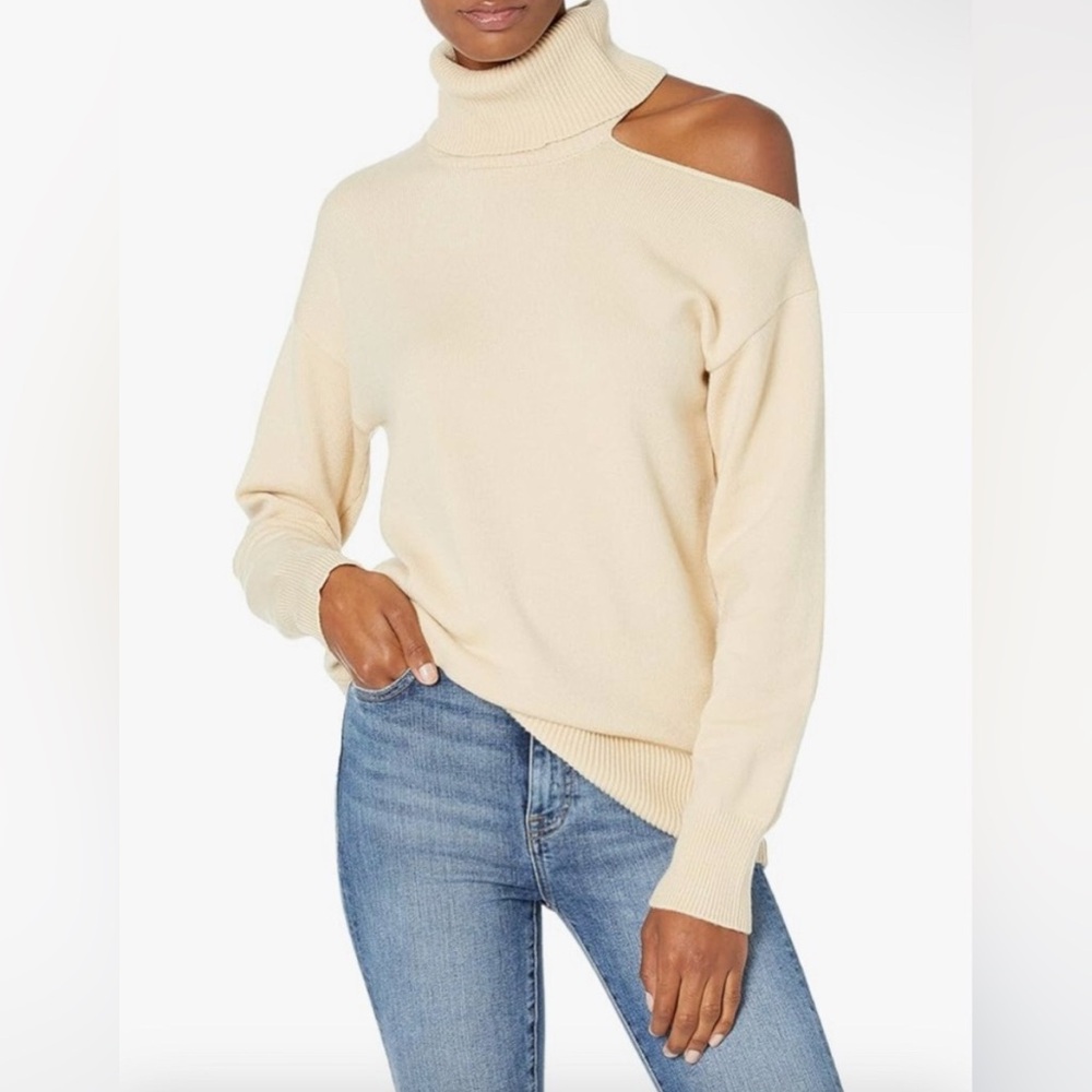 The Drop Josephine Crème Brûlée Open Shoulder Turtleneck Sweater Cream Size Med